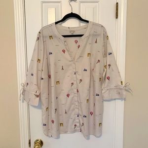 TALBOTS Embroidered Blouse Showcasing France!! SZ 2X